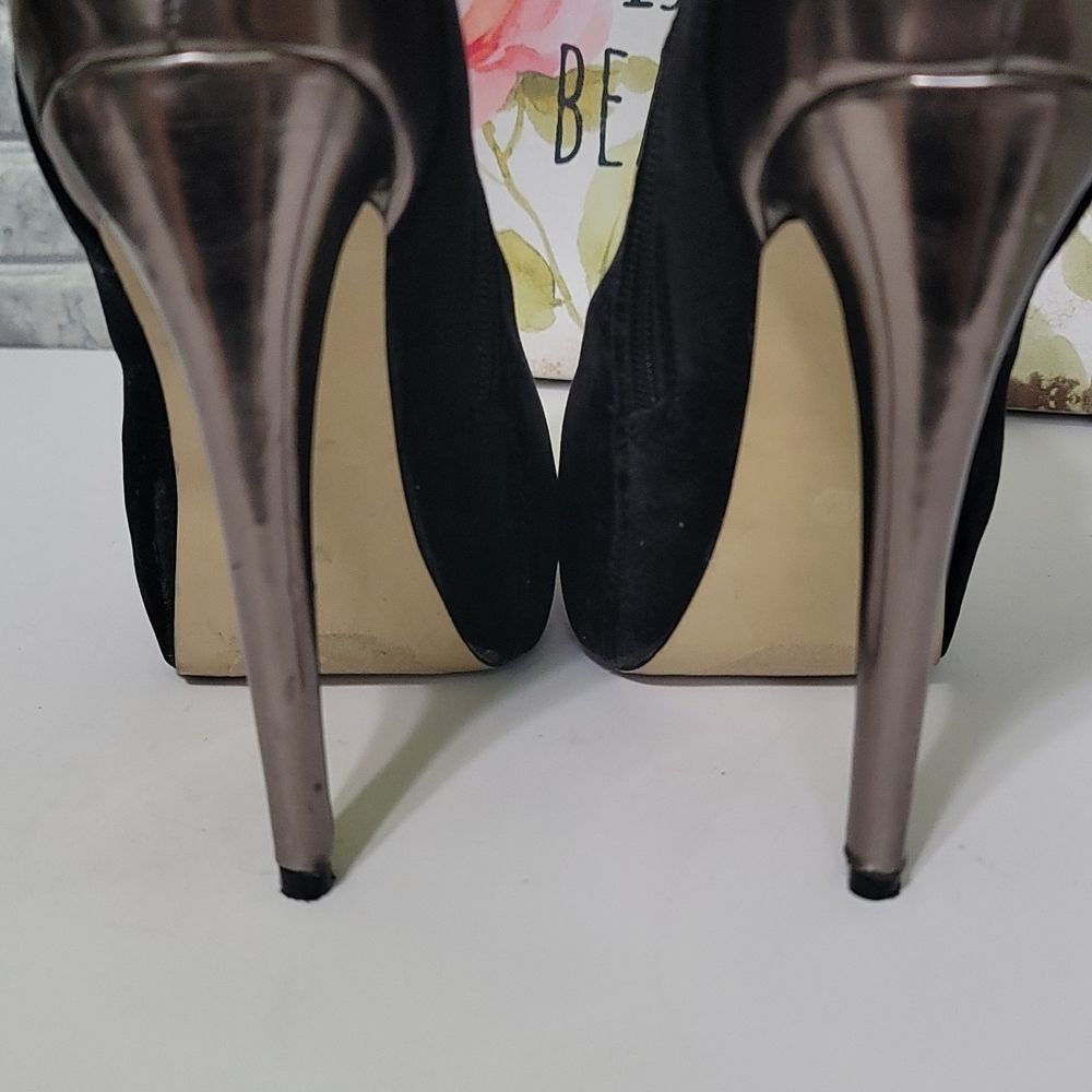 Bucco Platform Black & Gold Velvet Heeled Booties - Picture 5 of 16
